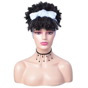 Wholesale Ombre Turban Short Synthetic Headband Wigs Afro Wig Kinky Curly Synthetic Wig With Headband Attached For Black Women